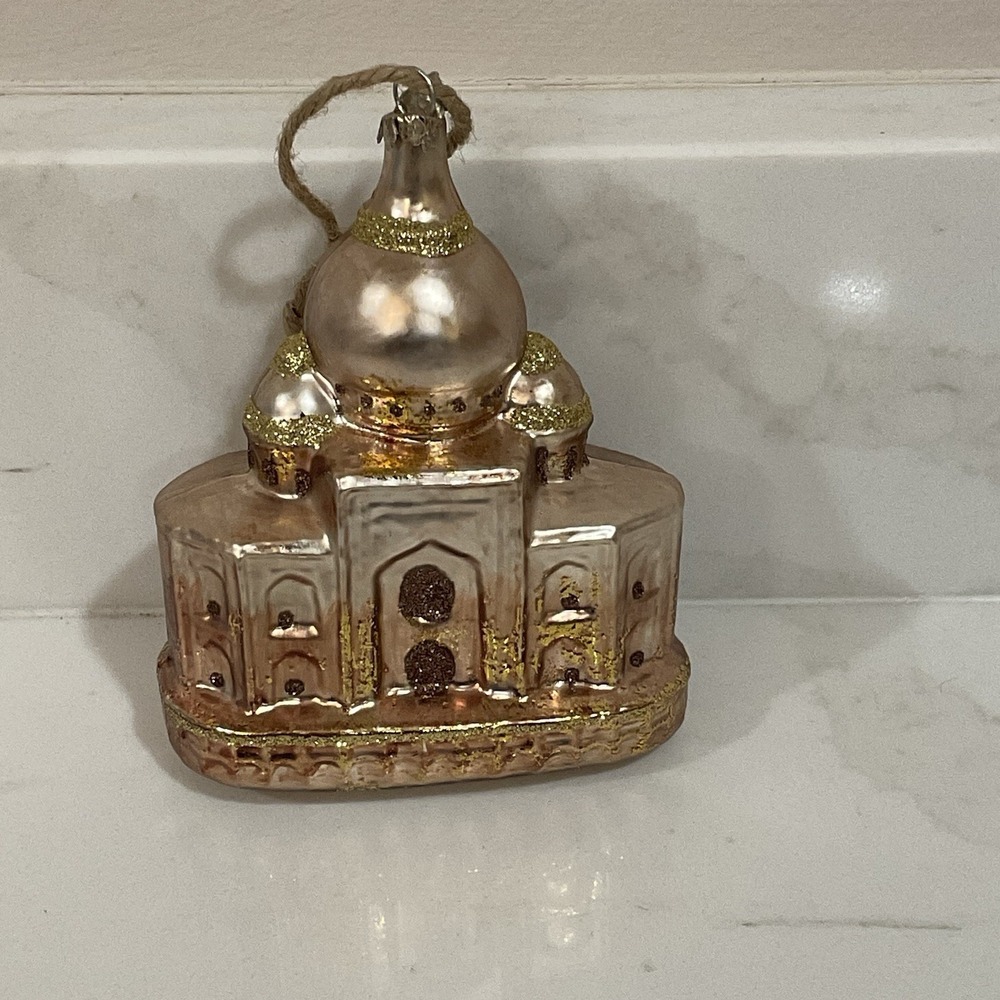 TAJ MAHAL Glass Ornament Gold Tone 5"